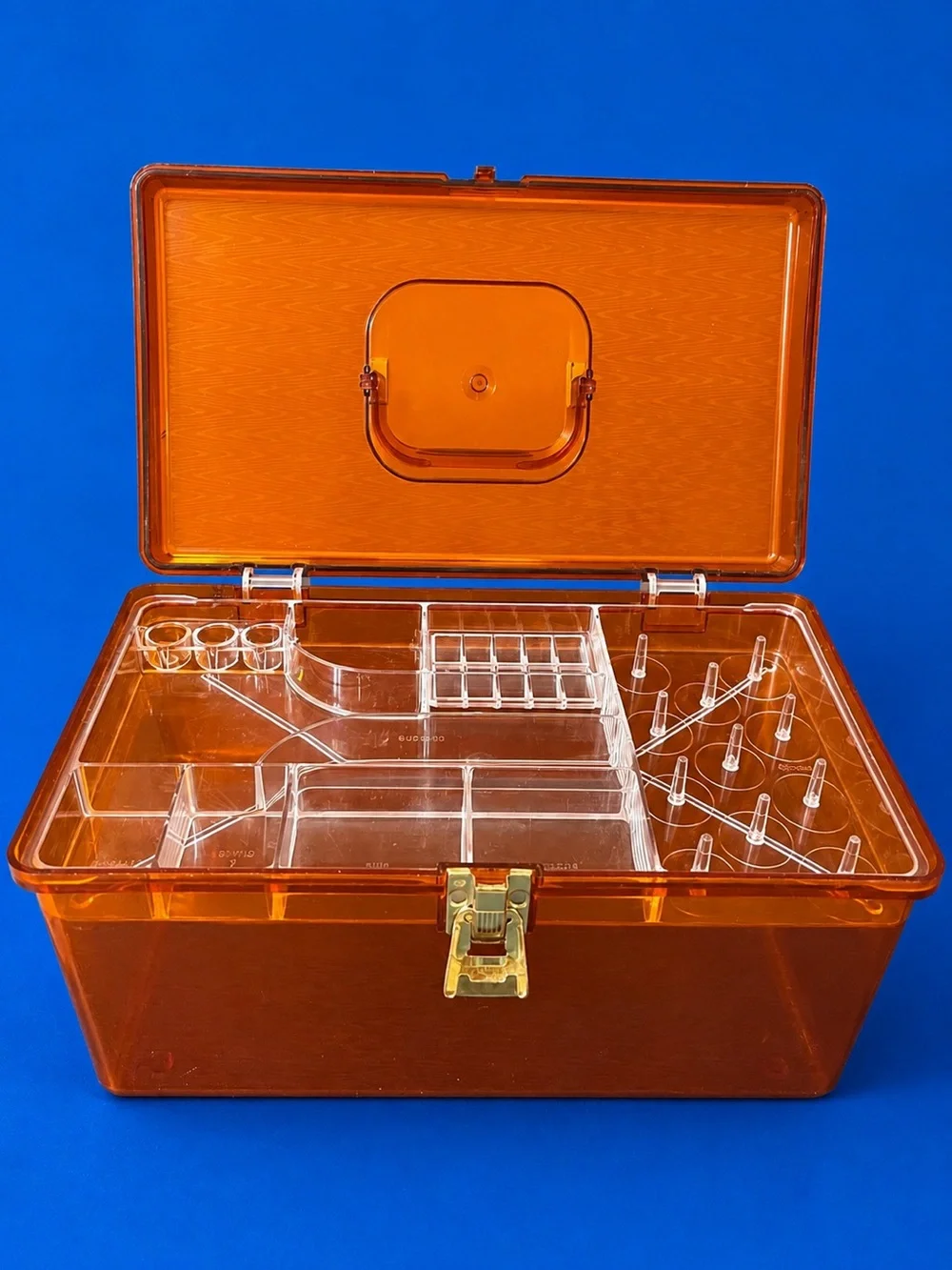 Vintage 1970s Wilson Mfg Corp Wil-hold Amber Plastic Sewing Craft Organizer Box